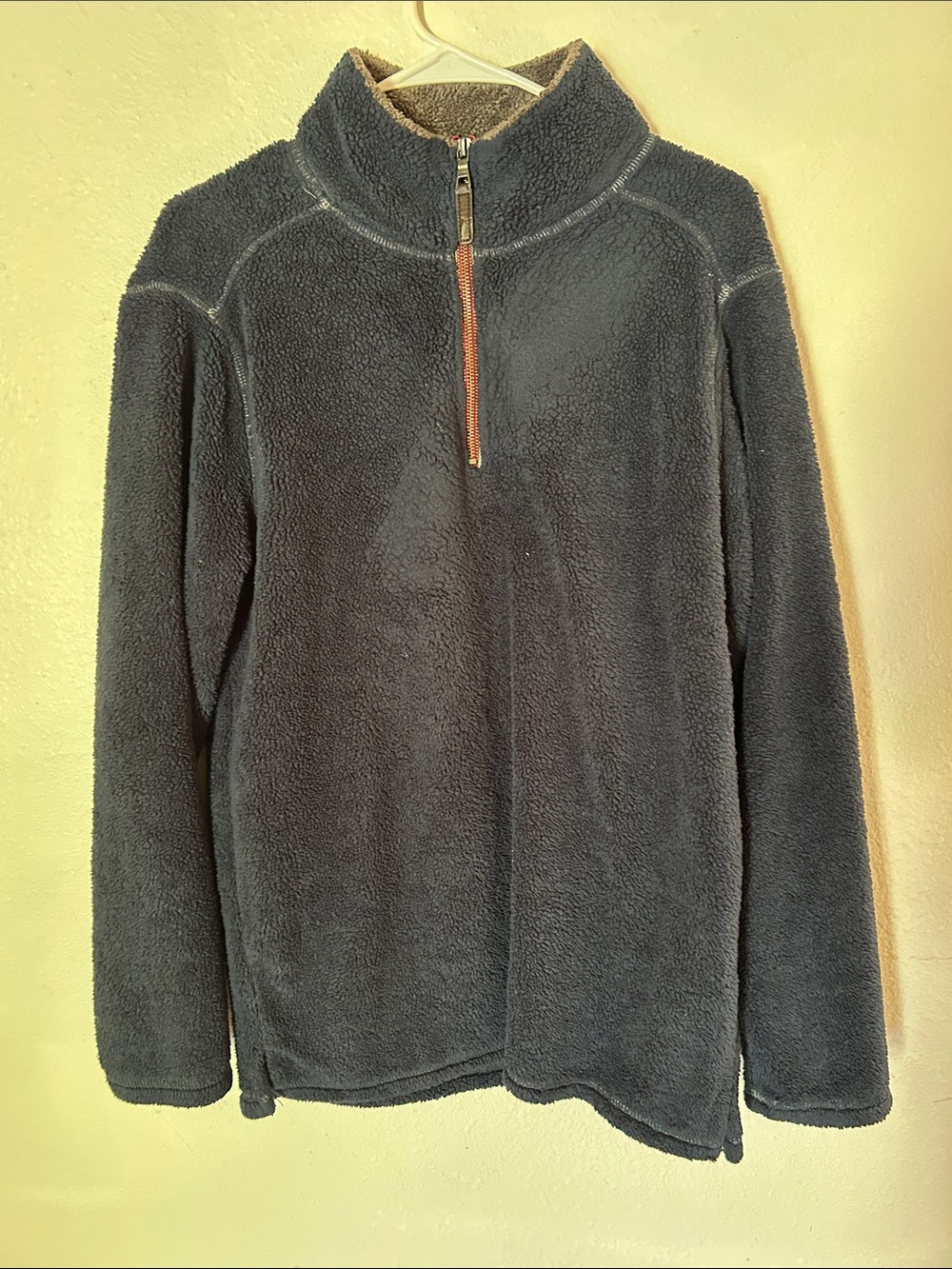 Trinity Navy Sherpa Zip-Up Pullover with Orange Zipper Accents